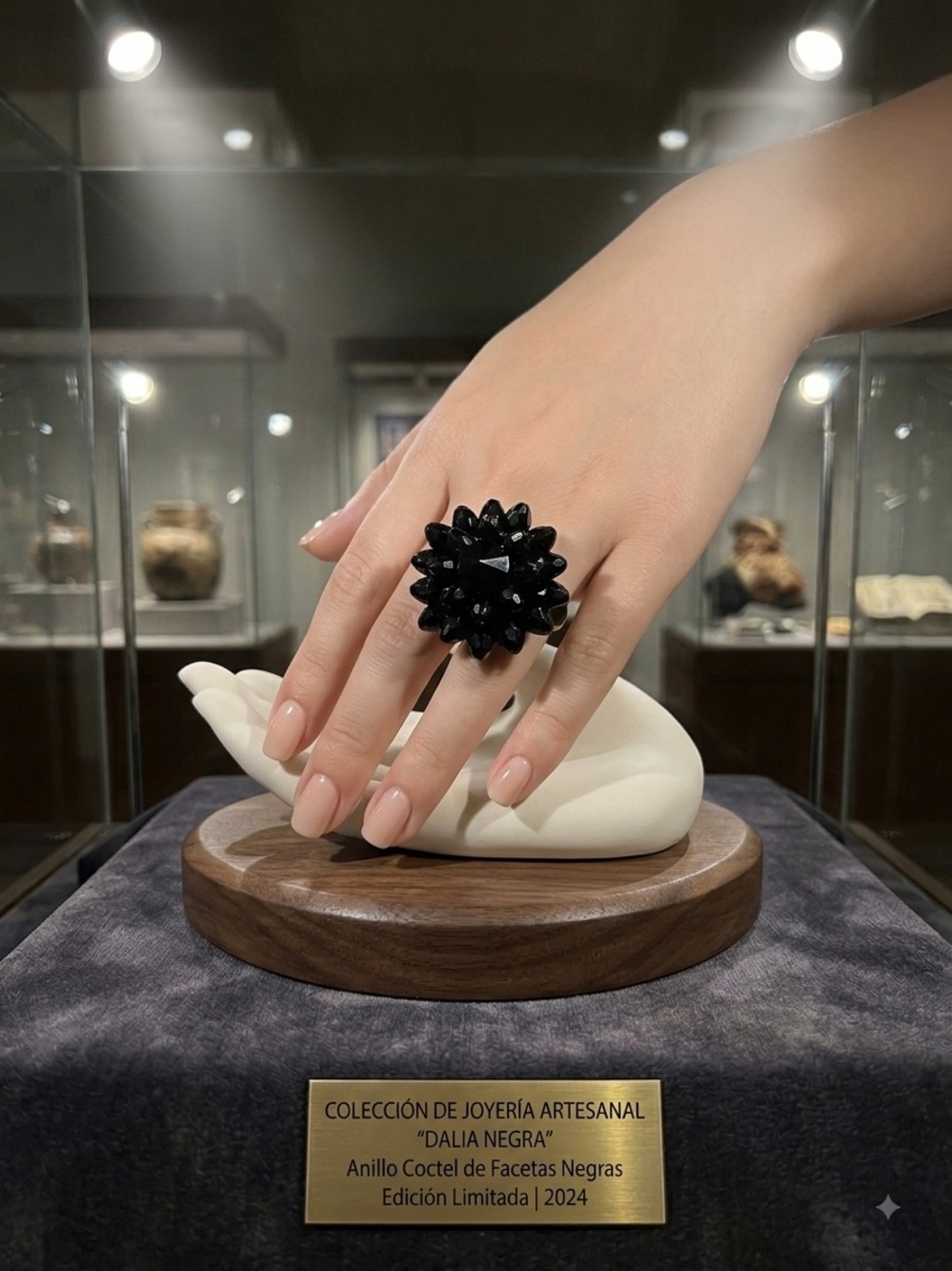 Accessorize Black Floral Faceted Cocktail Ring